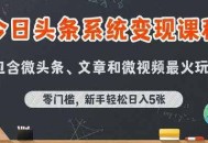 今日头条AI玩法系统课程，最新前沿变现玩法拆解，零门槛，新手轻松日入5张