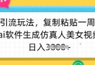 暴力引流玩法，复制粘贴一周1w粉，ai软件生成仿真人美女视频，日入多张