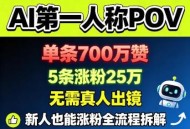 AI第一人称POV，单条700W赞，5条涨粉25W，无需真人出镜，新人也能涨粉全流程拆解