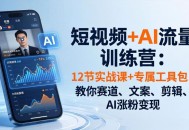 短视频+AI流量训练营：12节实战课+专属工具包，教你赛道、文案、剪辑、AI涨粉变现