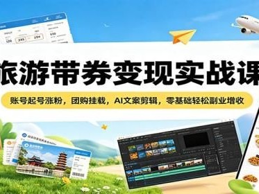 旅游带券变现实战课：账号起号涨粉，团购挂载，AI文案剪辑，零基础轻松副业增收