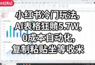 小红书冷门玩法，AI表格狂賺5.7W，0成本自动化，复制粘贴坐等收米