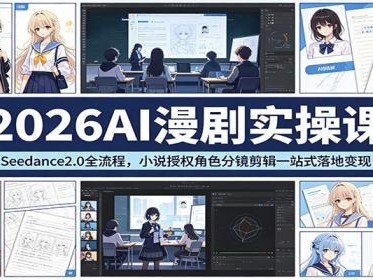 2026AI漫剧实操课：Seedance2.0全流程，小说授权角色分镜剪辑一站式落地变现