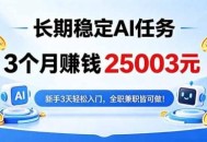 3个月收入25003元，长期稳定Ai任务，新手3天入门 全民可做！