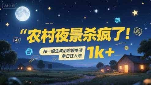 农村夜景杀疯了！AI一键生成治愈系慢生活，单日狂入1k+