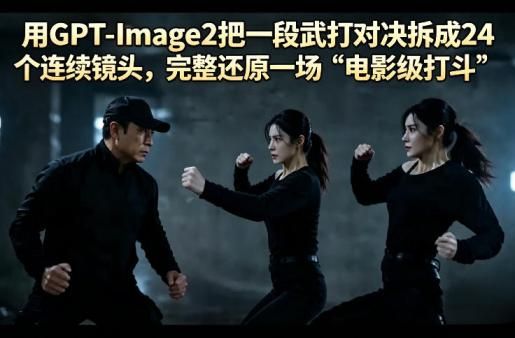 用GPT-Image2把一段武打对决拆成24个连续镜头，完整还原一场“电影级打斗”
