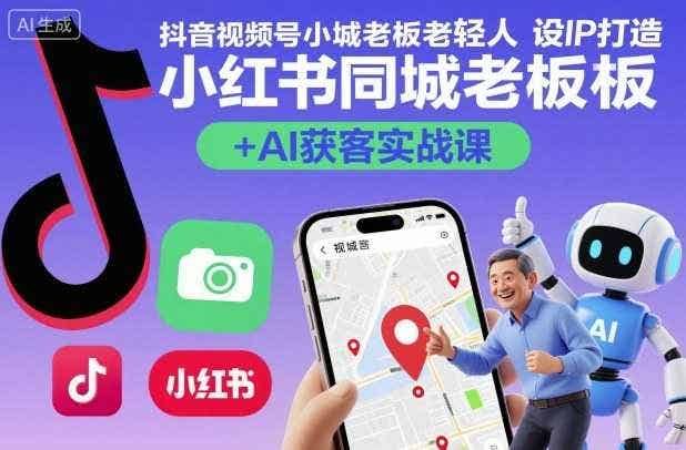 抖音视频号小红书同城老板轻人设IP打造+AI获客实战课，人设打造-算法拆解-拍摄剪辑-内容运营-AI创作
